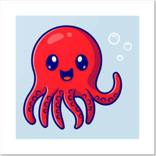 Cute Octopus Cartoon Posters and Art